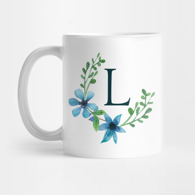 Floral Monogram L Pretty Blue Flowers by floralmonogram